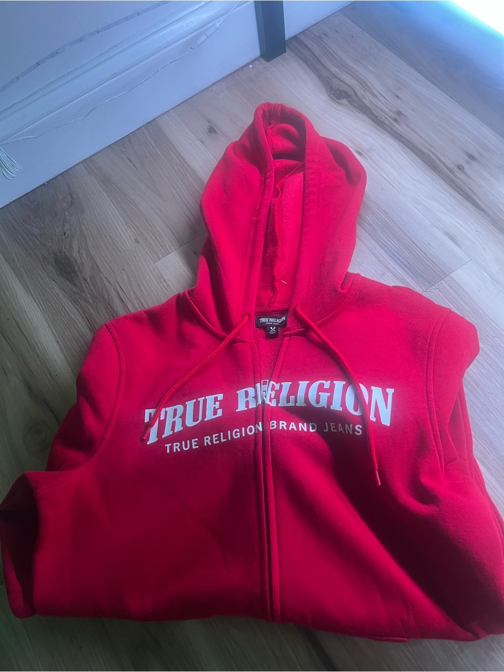 True Religion Red Zip-Up Hoodie with Front Logo